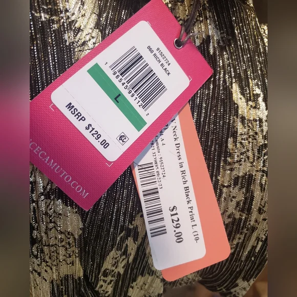 COPY - Vince Camuto Metallic Floral Print Flutter Sleeve Dress SZ LARGE REG PRI… - Picture 5 of 5